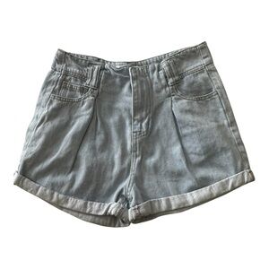 Denim Blvd Los Angeles High Waisted Pleated Denim Shorts - Medium